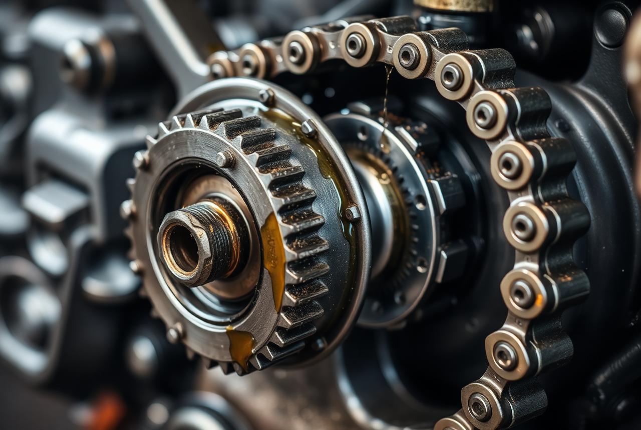 Close-up of engine timing gears
